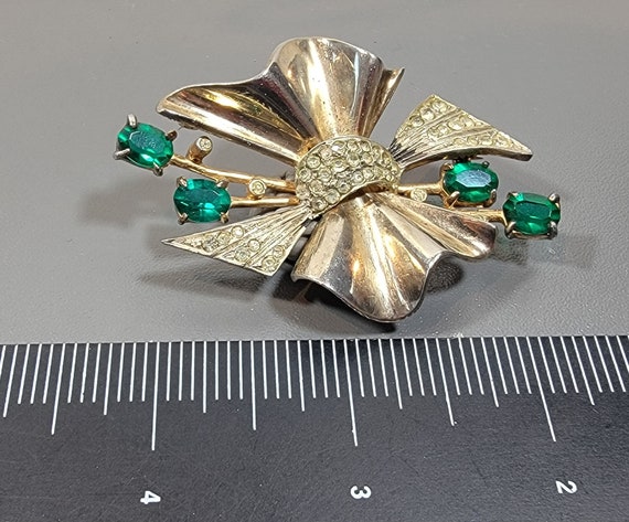 sterling brooch green rhinestone antique large fancy real look