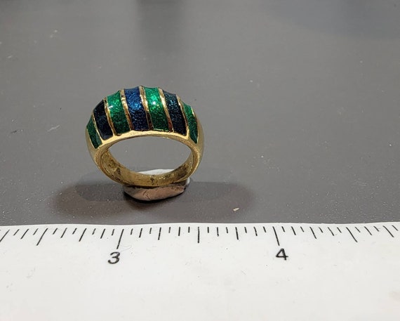 bombe ring yellow gold plated blue emerald green cold enamel