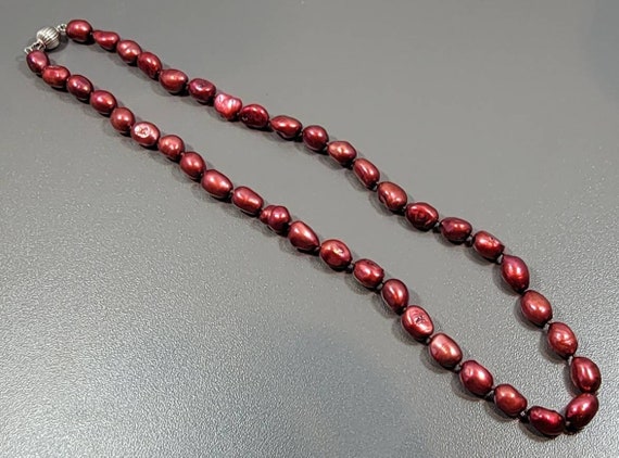 Pearl necklace scarlet red  cultured pearls sterl… - image 5