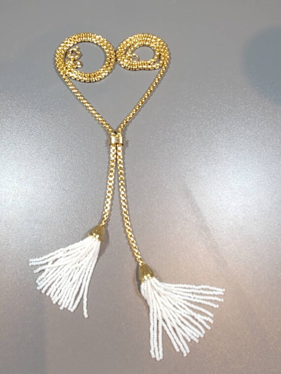 Lariat necklace white bead tassel box chain j. cr… - image 4