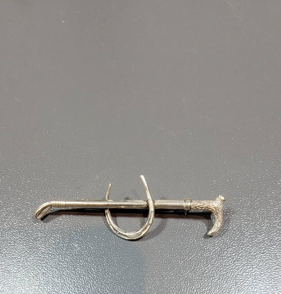 equestrian brooch sterling silver crop and lucky horse shoe