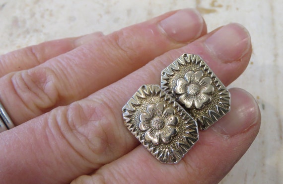 cufflinks floral silver Edwardian Pivot link - image 1