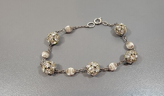 rhinestone bracelet silver tone links rosary style chain