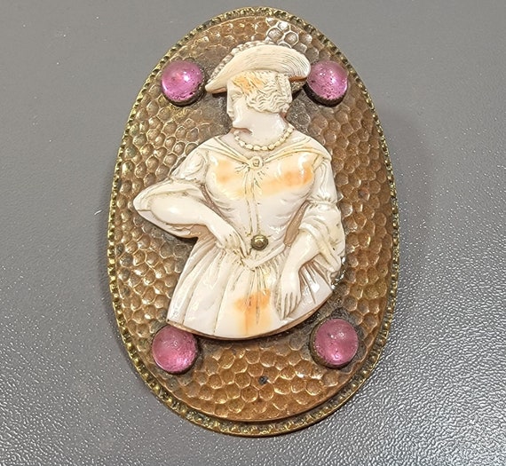 cameo brooch victorian large brass oval shield