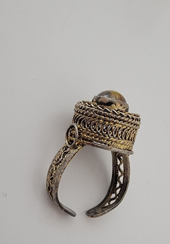 antique silver ring chinese court ring tigers eye - image 2