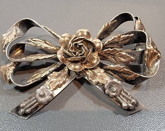 bow brooch sterling silver large vintage Romantic Hobe