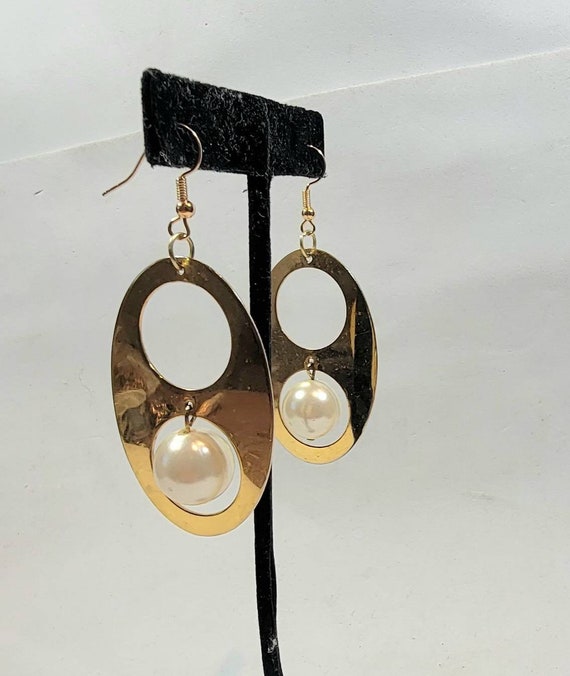 pearl earrings geometric modern simple gold tone … - image 5