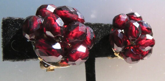 Red faceted bead earrings clip on style