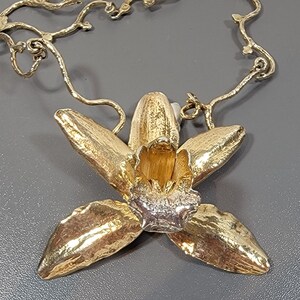 barry brinker jewelry Orchid flower necklace large blossom sterling silver gold wash