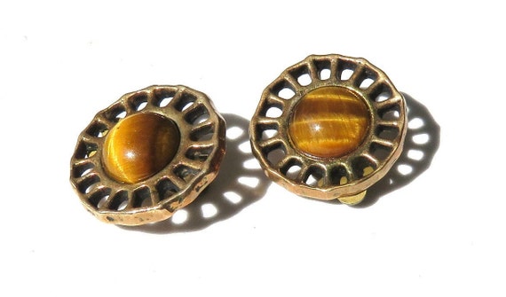 David Andersen earrings Norwegian Modernist Bronze Tigers eye