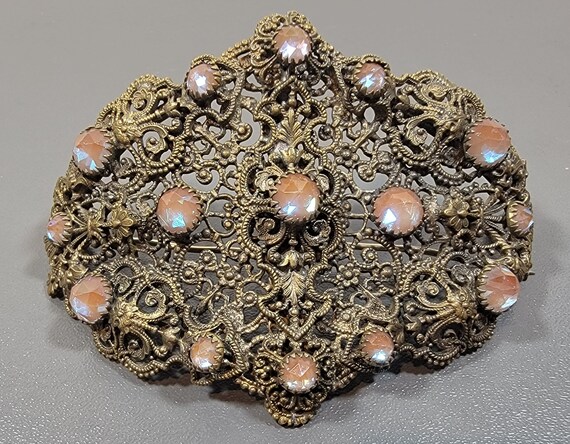 saphiret brooch large lusterous stones rose cut antique buckle japan shipping!