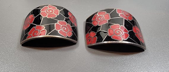 shoe buckles french red enamel flowers art deco design