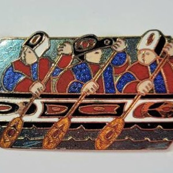 Barbara lavallee brooch enamel inuit barbara three rowers canoe