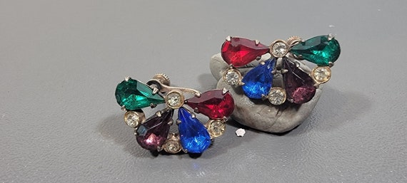 butterfly earrings art deco rhinestones sterling