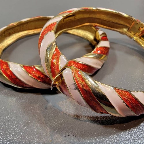 Boucher bangle bracelets pair orange and gold shops striped