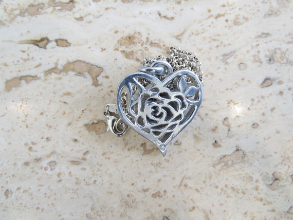 Heart pendant silver tone tone decorative filigre… - image 6