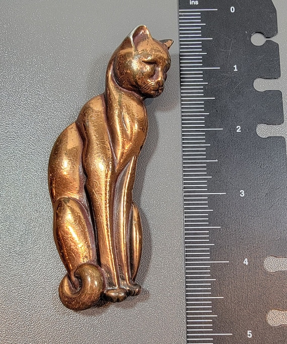 cat brooch copper tone base metal huge