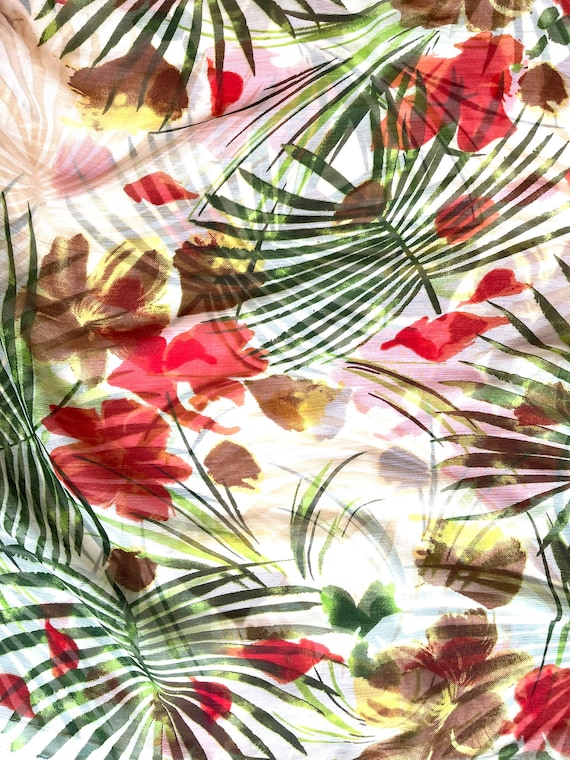 Sheer Scarf Modern Sunny Florals Long Oblong Scarf red green