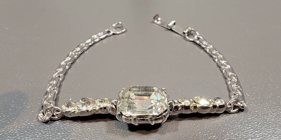 Rhinestone link Bracelet silver plated  wide links very shiny