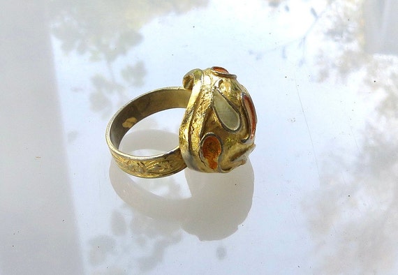 Paisley ring white orange gold adjustable vintage… - image 8