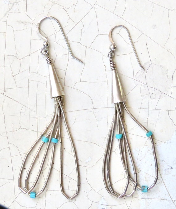 Liquid Silver Earrings Dangle Drop Turquoise Beads Silver Etsy