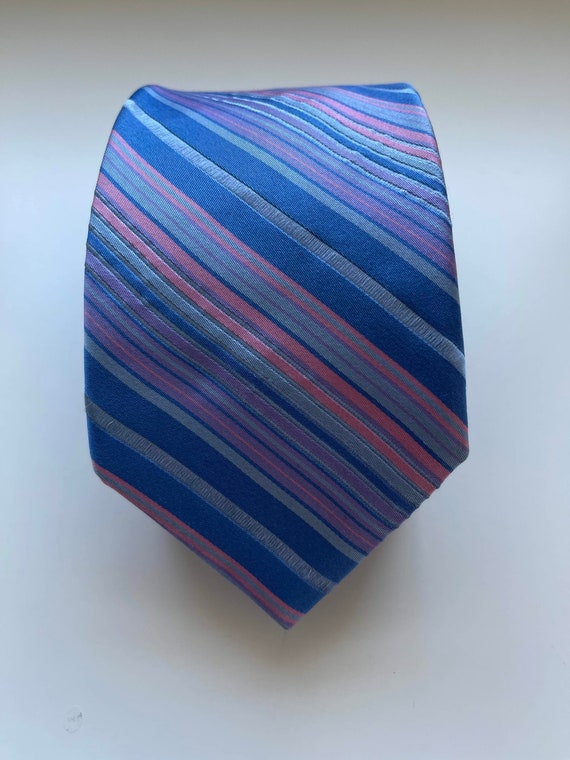 Ted Baker Silk Necktie Blue and Pink Luxury Striped Vintage