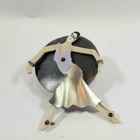 deco dancer brooch handmade artisan vintage nineties