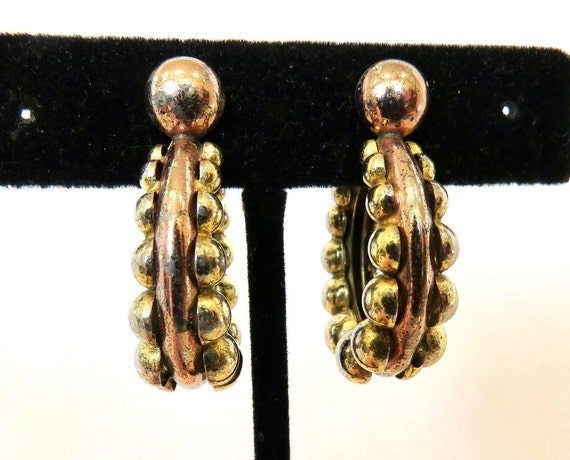 Hoop earrings Sterling silver Monet rose yellow g… - image 1