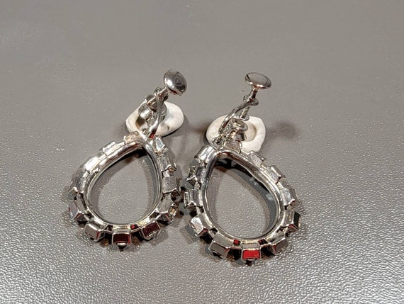 Rhinestone earrings dangle drop silver tone teard… - image 4