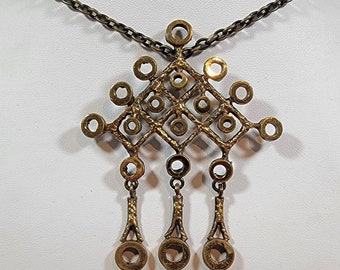 brutalist necklace big bronze pendant Scandinavian style