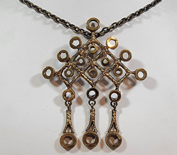 brutalist necklace big bronze pendant Scandinavian style