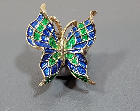 trifari butterfly brooch green blue enamel sweet charming accent