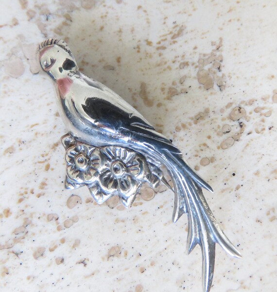 Jewel Art Sterling Silver Bird Brooch Pin RARE