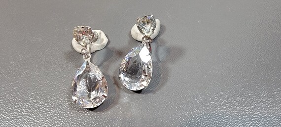 Rhinestone earrings pear shape dangles screw on s… - image 6