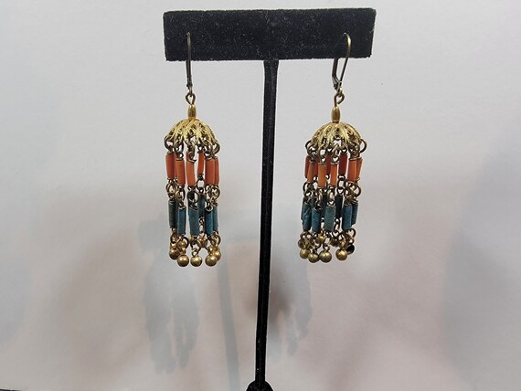 egyptian revival earrings Blue and coral mummy be… - image 5