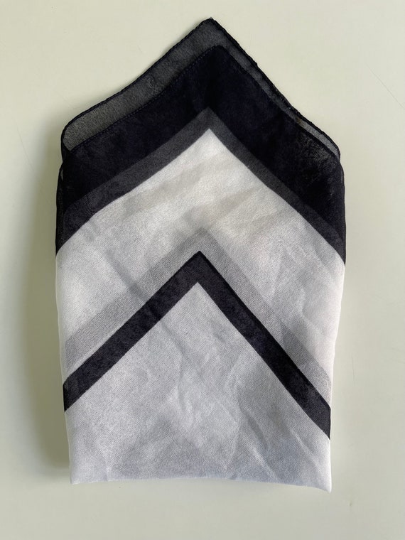 Sheer Black and White Neck Scarf Square Pocket Square Head Kerchief Geometric