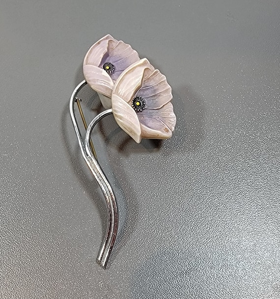 poppy flower brooch celluloid lilac