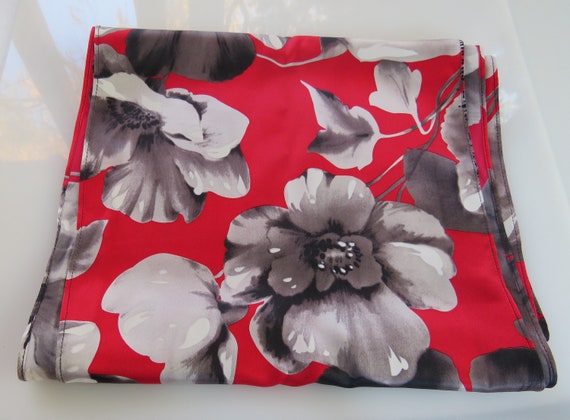 floral silk scarf red grey black large oblong BorrisPowell Chicago designer BjP scarf