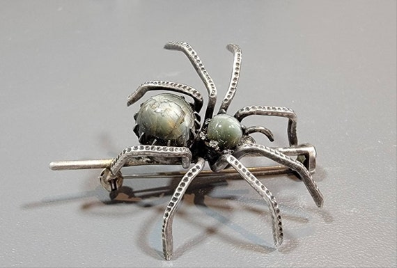 spider brooch antique victorian cats eye stones sterling silver