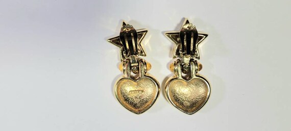 star and heart earrings Vintage shiny gold tone d… - image 4