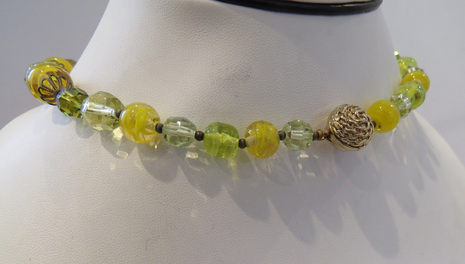 Yellow Glass Bead Necklace Acid Green Vaseline Art Glass Etsy