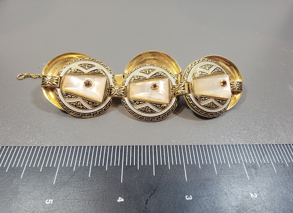 damascene bracelet vintage Spanish jewelry mother of pearl bracelet links