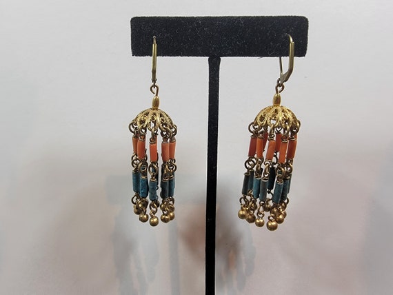 egyptian revival earrings Blue and coral mummy be… - image 6