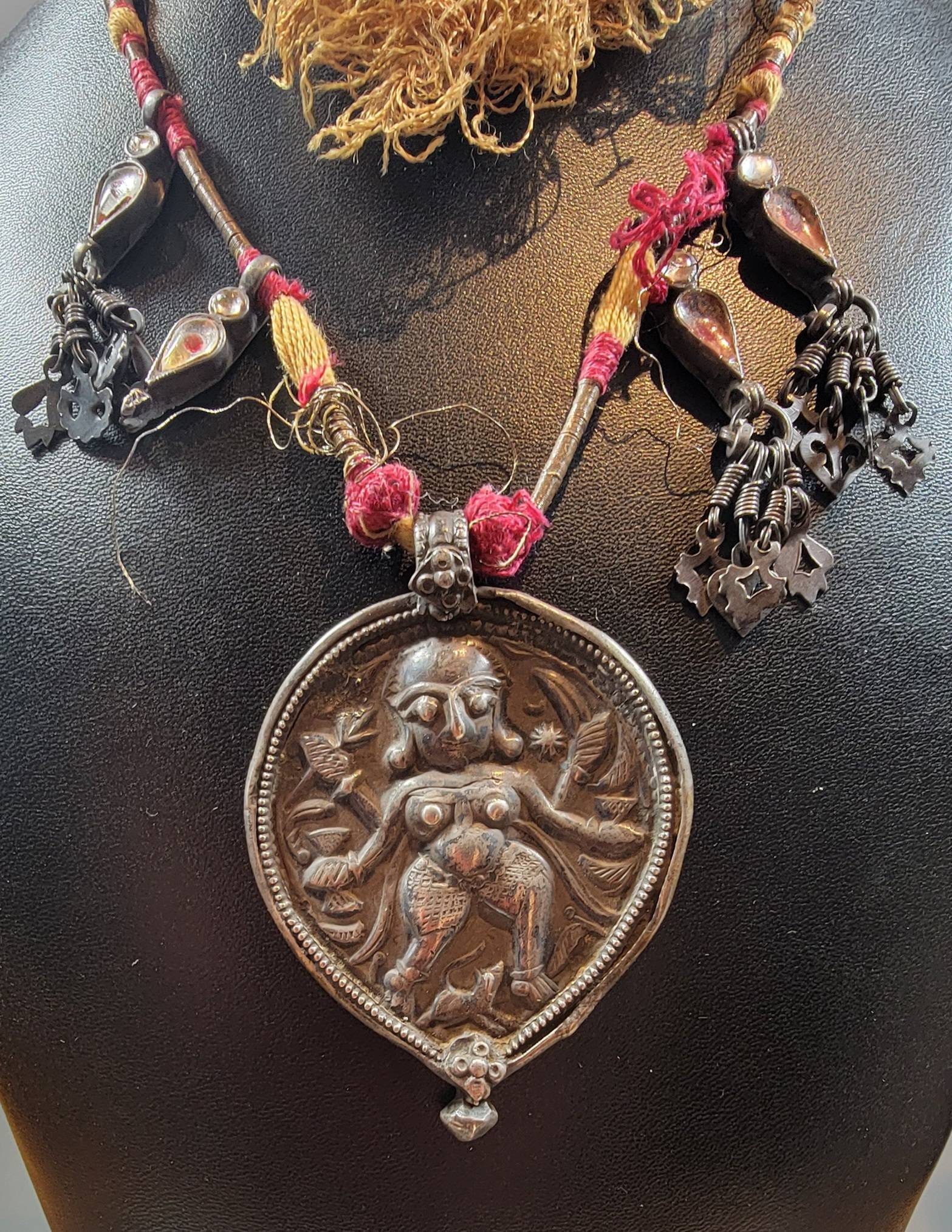 Old Tribal Silver Durga Amulet From Rajasthan - 19thC Old Tribal Silver Durga Amulet From Rajasthan - 19thC