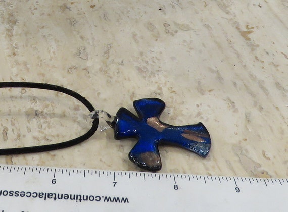 cross necklace Dichroic glass blue metallic - image 3