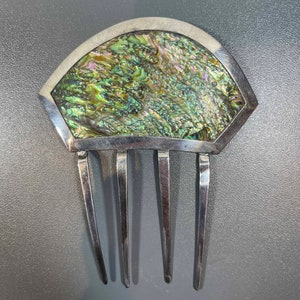 Antique Abalone and Silver Mantilla Hair Comb Large Handmade Silver Hair Accessory Peineta Comb image 1