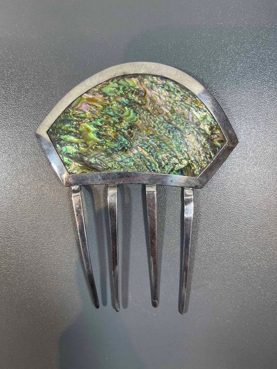 Antique Abalone and Silver Mantilla Hair Comb Lar… - image 1