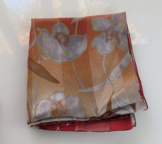 Floral Silk Sheer Scarf Modern Florals in Earth T… - image 9