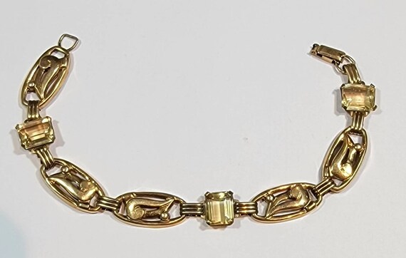 gold filled bracelet yelow stones art deco design