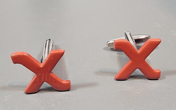 cuff links initial X red orange enamel paint vintage